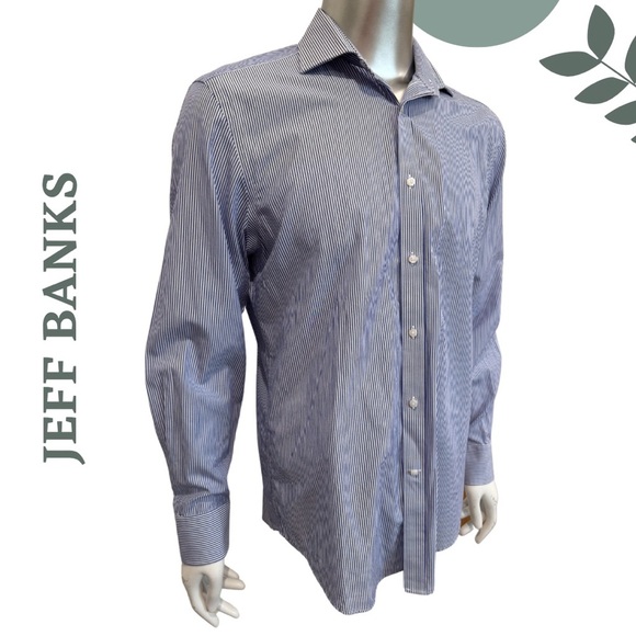 Jeff Banks Tailored Fit Dress Shirt - White + Blue Pinstripe - 16 / 41cm - Picture 2 of 6